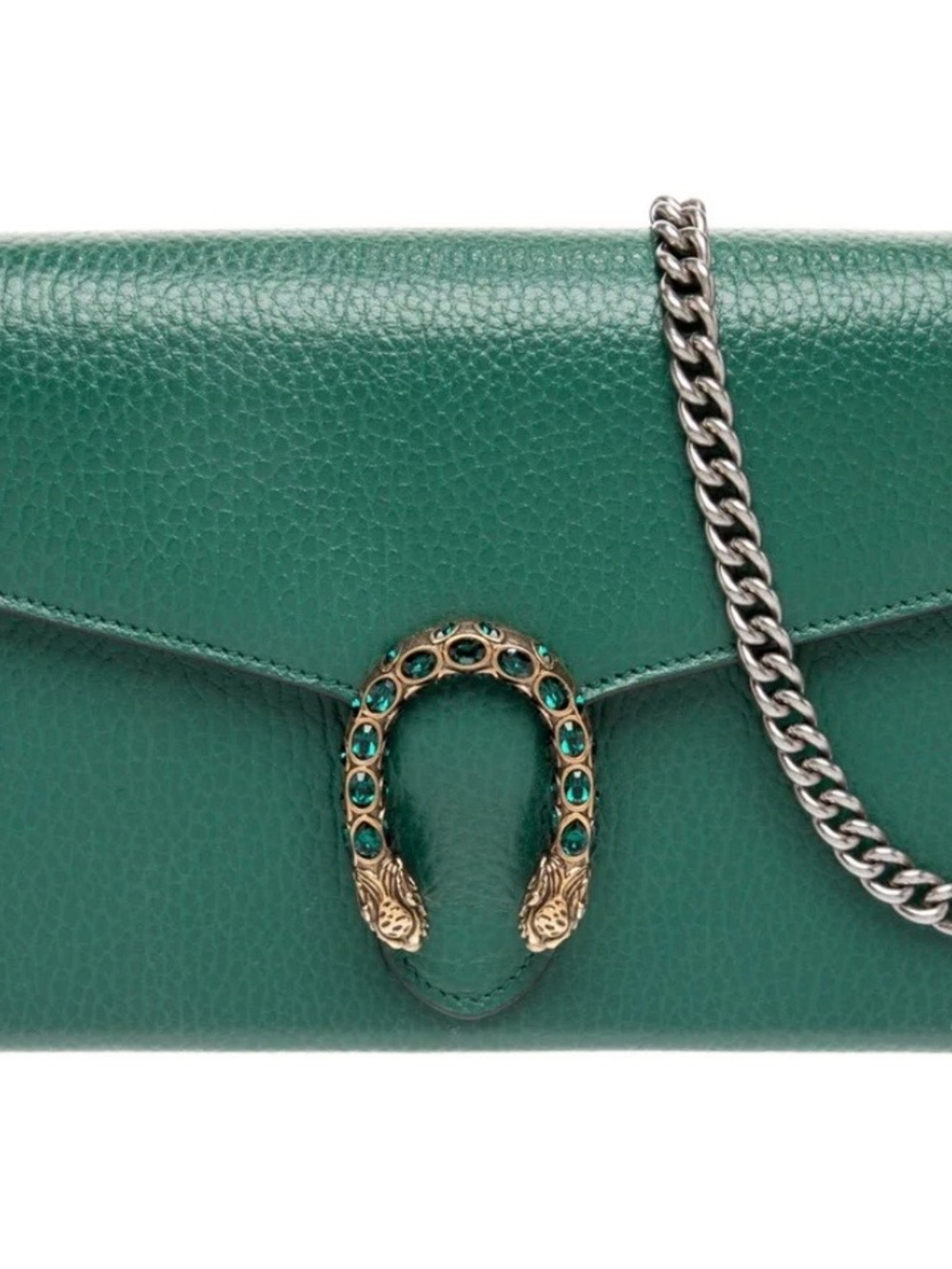 Green Gucci Calfskin Dionysus Wallet on Chain Crossbody Bag.